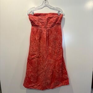 Banana Republic Peach Floral Linen‎ Blend Strapless Dress Womens Size 4